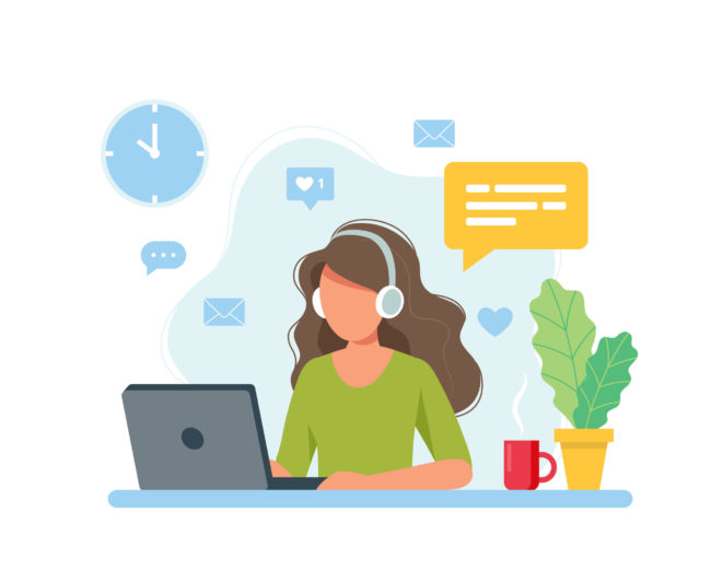 Home,Office,Concept,,Woman,Working,From,Home,,Student,Or,Freelancer.