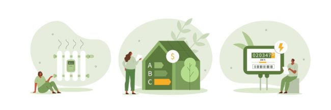 Sustainability,Illustration,Set.,Characters,Monitoring,Private,Electricity,And,Central,Heating